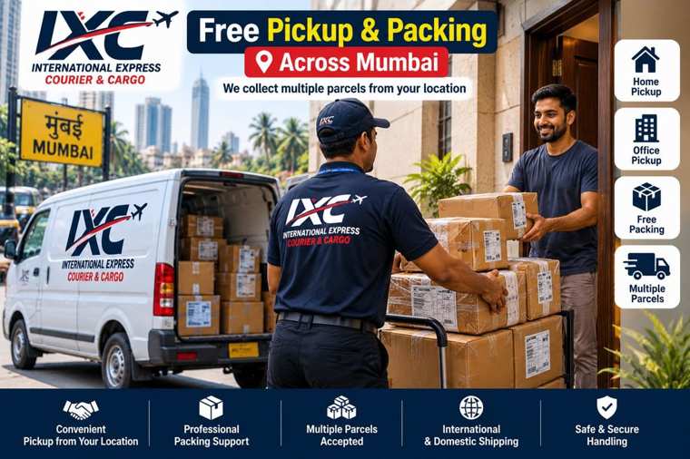 Customer and courier handling multiple parcels at a doorway